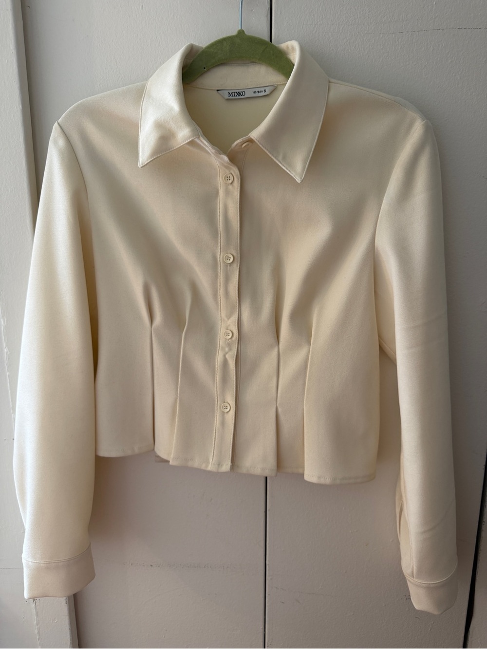 MIXXO Semi Cropped Cream Button-Front Tailored Jacket